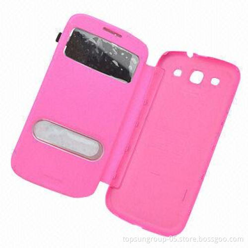 Window hole flip battery leather case for Samsung Galaxy S4 i9500